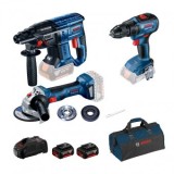 Bosch GBH 180-LI Ciocan rotopercutor brushless + GSR 18V-50 Masina de gaurit + GWS 180-LI Polizor unghiular brushless + 2 acumulatori Li-Ion 18V, 5Ah