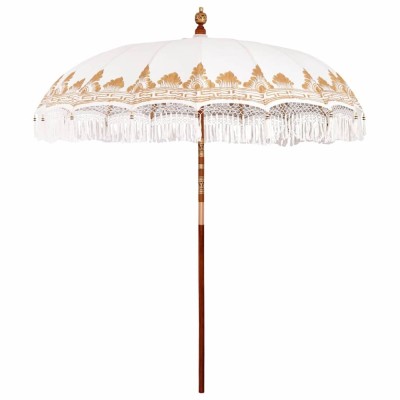 vidaXL Parasol Balinez Crem (210-220) x 260 cm Bumbac și lemn masiv foto