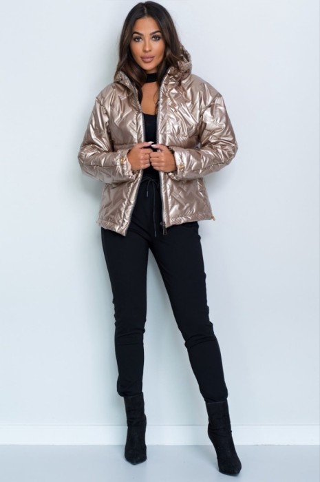 Geaca dama bej scurta cu gluga