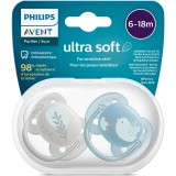 Set 2 suzete Philips-Avent SCF091/15, ultra soft 6-18 luni, Ortodontice, fara BPA, Frunza/Pasare