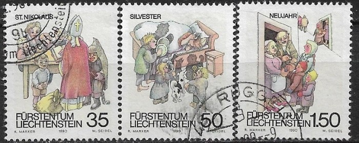 B1277 - Lichtenstein 1990 - 3v.stampilat,serie completa