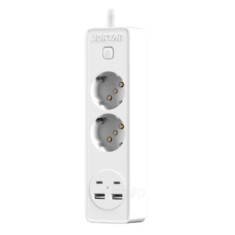Prelungitor JORTAN cu 2 prize, 2 porturi USB si 2 Type C, lungime 2 metri