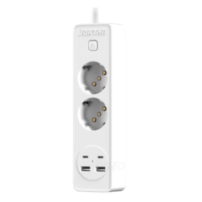 Prelungitor JORTAN cu 2 prize, 2 porturi USB si 2 Type C, lungime 2 metri