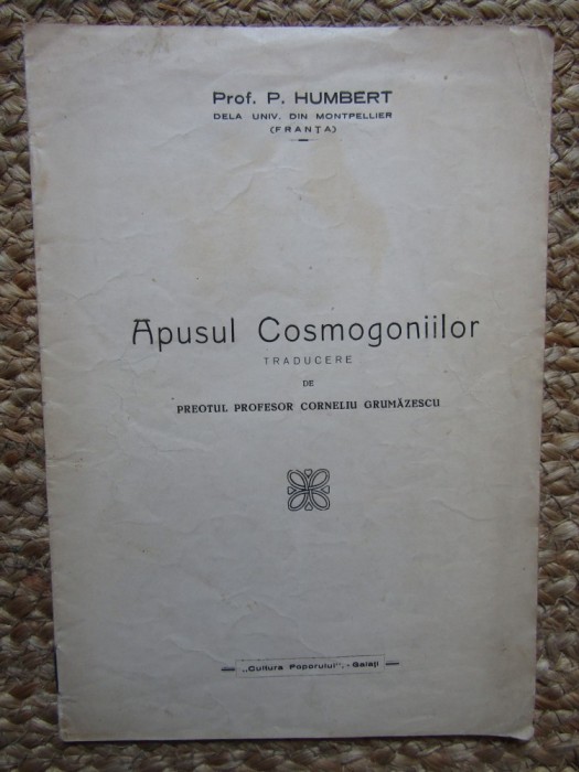 Apusul Cosmogoniilor, P. Humbert, trad. Corneliu Grumazescu