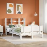 VidaXL Pat cu bibliotecă fără saltea, alb, 120x190 cm, lemn masiv pin 3322655