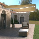 Copertina retractabila manuala cu LED vidaXL, 500x350cm, galben/alb, poliester, protectie UV si impermeabila