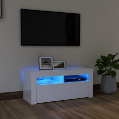 Comoda TV cu lumini LED, alb extralucios, 90x35x40 cm GartenMobel Dekor
