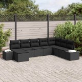 vidaXL Set de canapele pentru grădină cu pernă 8 pcs Negru poliratan 3355852