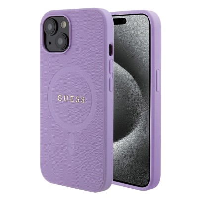 Husa Guess Saffiano MagSafe iPhone 15 Plus, mov, GUHMP15MPSAHMCU foto