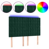 Cumpara ieftin Tablie de pat cu LED, verde inchis, 144x5x118/128 cm, catifea