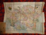Harta administrativa si automobila a Romaniei / scara 1:1.500.00 - in 8 culori / institutul cartografic "Unirea " Brasov / harta veche - Romania Mare