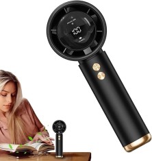 Mini ventilator portabil, de mana, fără fir, afișaj digital si indicator baterie, zgomot redus, negru