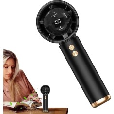 Mini ventilator portabil, de mana, fără fir, afișaj digital si indicator baterie, zgomot redus, negru