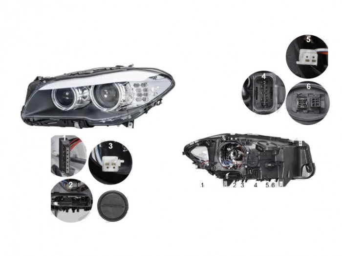 Far BMW Seria 5 (F10/F11), 12.2009-06.2013, TYC, fata, partea stanga, bi-xenon; cu &amp;#39;lumina de zi&amp;#39; tip LED;tip bec D1S; electric; fara modul s