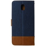 Husa tip carte cu stand denim bleumarin cu maro (model 2) pentru Samsung Galaxy J5 2017