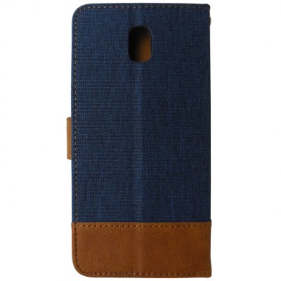 Husa tip carte cu stand denim bleumarin cu maro (model 2) pentru Samsung Galaxy J5 2017 foto