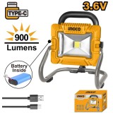 Proiector Led cu Baterie Incorporata si Incarcare Type C 900 lumeni Ingco HRLF4415