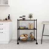 Cumpara ieftin Raft Depozitare cu Roti 3 Niveluri Negru 60x35x81cm 150kg Etajera Metalica Multifunctionala Bucatarie Birou Garaj