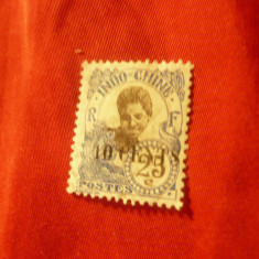 Timbru Indochina Franceza 1919 supratipar 10C/25C violet stampilat