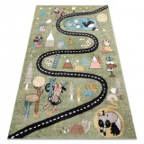 Covor FUN Route pentru copii, strada, animale, verde, 120x170 cm