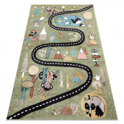 Covor FUN Route pentru copii, strada, animale, verde, 280x370 cm foto