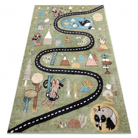 Covor FUN Route pentru copii, strada, animale, verde, 280x370 cm