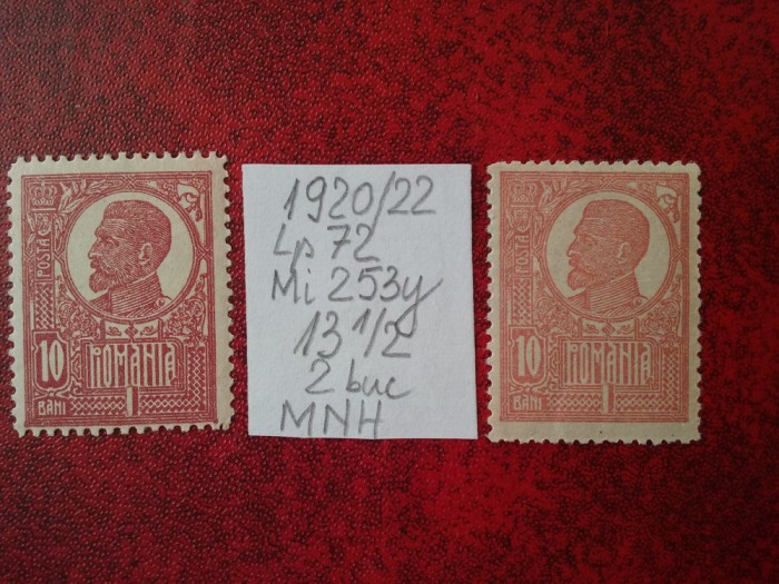 1920 Romania- Ferd. b. mare Lp72 Mi253y-2 buc-var. de culoare-MNH