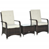 Outsunny Set Mobilier pentru Terasă din Rattan Sintetic cu Masă și Două Scaune, Design Elegant, Maro și Crem | Aosom Romania