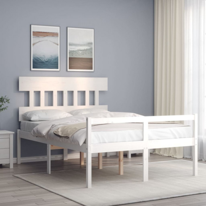 Cadru de pat senior cu tablie, 140x200 cm, alb, lemn masiv GartenMobel Dekor