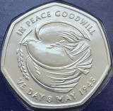 50 pence 2025 Marea Britanie, End of World War II, 80th Anniversary of VE Day, Brilliant unc, Coincard