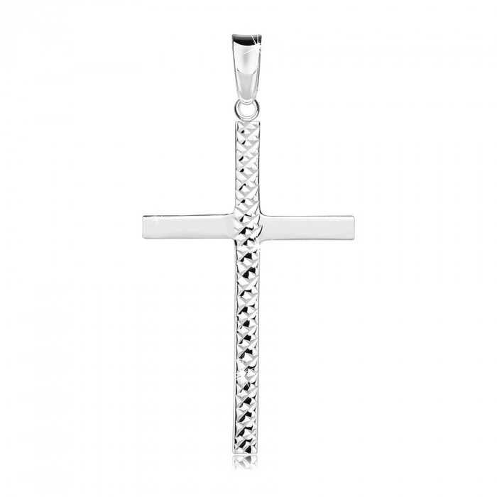 Pandantiv din argint 925 &ndash; cruce latină, crestături pe braț, model cu pătrățele