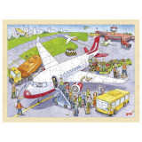 Puzzle Aeroportul Goki, 40 x 30 x 0.8 cm, 96 piese, lemn, 5 ani+
