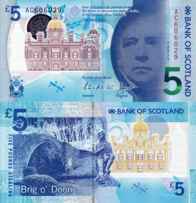 SCOTIA 5 pounds 2016 (BANK OF SCOTLAND) polymer UNC!!! foto