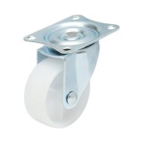 Roata pivotanta 50 mm din polipropilena alba, cu placa otel, 30 kg