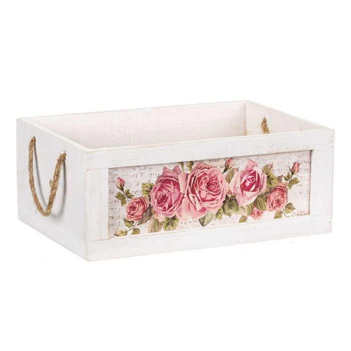 Ladita lemn pentru ghivece, 30 x 20 x 12 cm, model floral