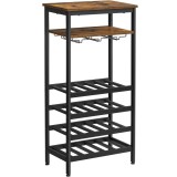 VASAGLE Raft pentru vinuri, capacitate 20 de sticle, cu suport pentru pahare, stil industrial, 50x32x100cm, maro rustic si negru Household NewTrend