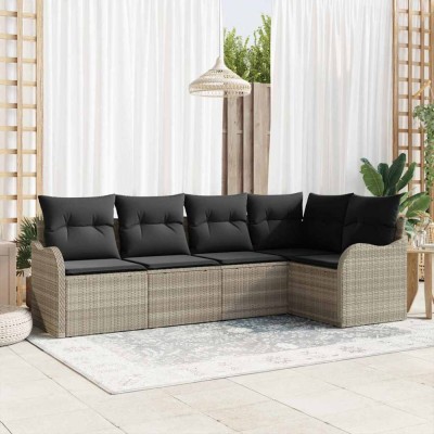 vidaXL Set de canapele pentru grădină 5 pcs Gri deschis Rattan poli 3345702 foto
