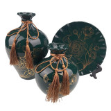 Set 2 vaze decorative si farfurie din ceramica, Negru, 725H-1