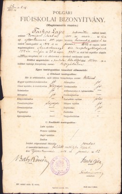 HST A1823 Certificat școlar 1914 S&amp;acirc;ntana Arad foto