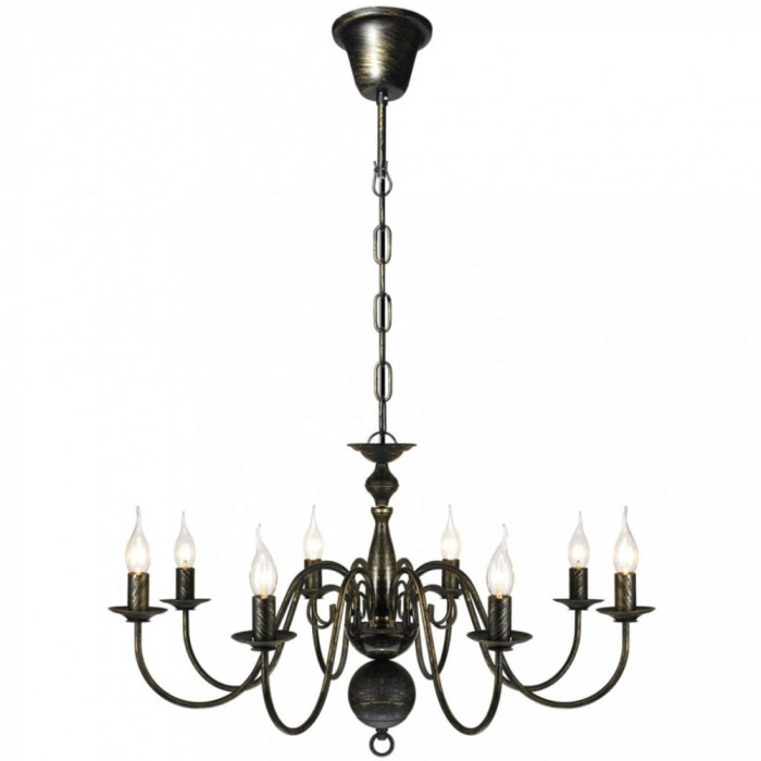 Candelabru alb de metal &icirc;n stil antichizat, 8 x becuri E14 241384