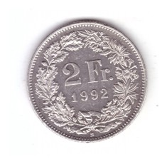 Moneda Elvetia 2 francs/franci 1992, stare buna, curata