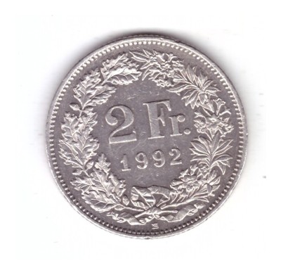 Moneda Elvetia 2 francs/franci 1992, stare buna, curata foto