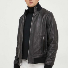 Michael Kors geaca bomber de piele barbati, culoarea negru, de tranzitie