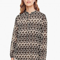 Bluza lejera de dama cu print ecosez, decolteu cu snur si maneca lunga, multicolor, M