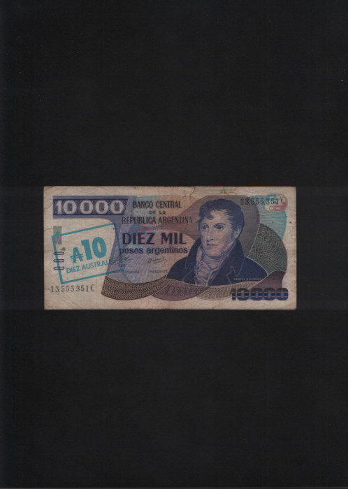 Rar! Argentina 10 australes pe 10000 pesos argentinos 1985 seria13555351 uzata