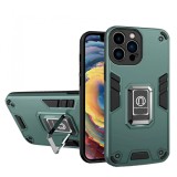 Husa iron warriors pentru iphone 12, flippy, hybrid ring holder kickstand, verde inchis