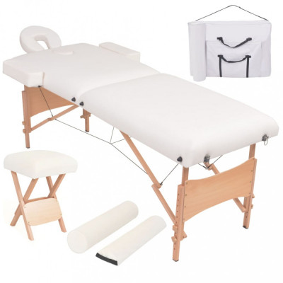 Set taburet și masă masaj pliabilă 2 zone, grosime 10 cm, alb foto