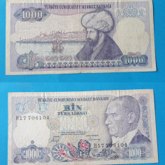 Bancnota veche Turcia 1.000 Lire 1970 - circulata in stare buna