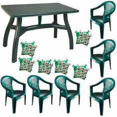 Set gradina King masa 80x140 cm cu 6 scaune Carnaval culoare verde,6 perne scaun B001117 Raki foto