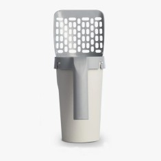 Lopatica de nisip pentru litiera animalelor, din plastic rezistent, cu suport pentru pungile de gunoi, gri